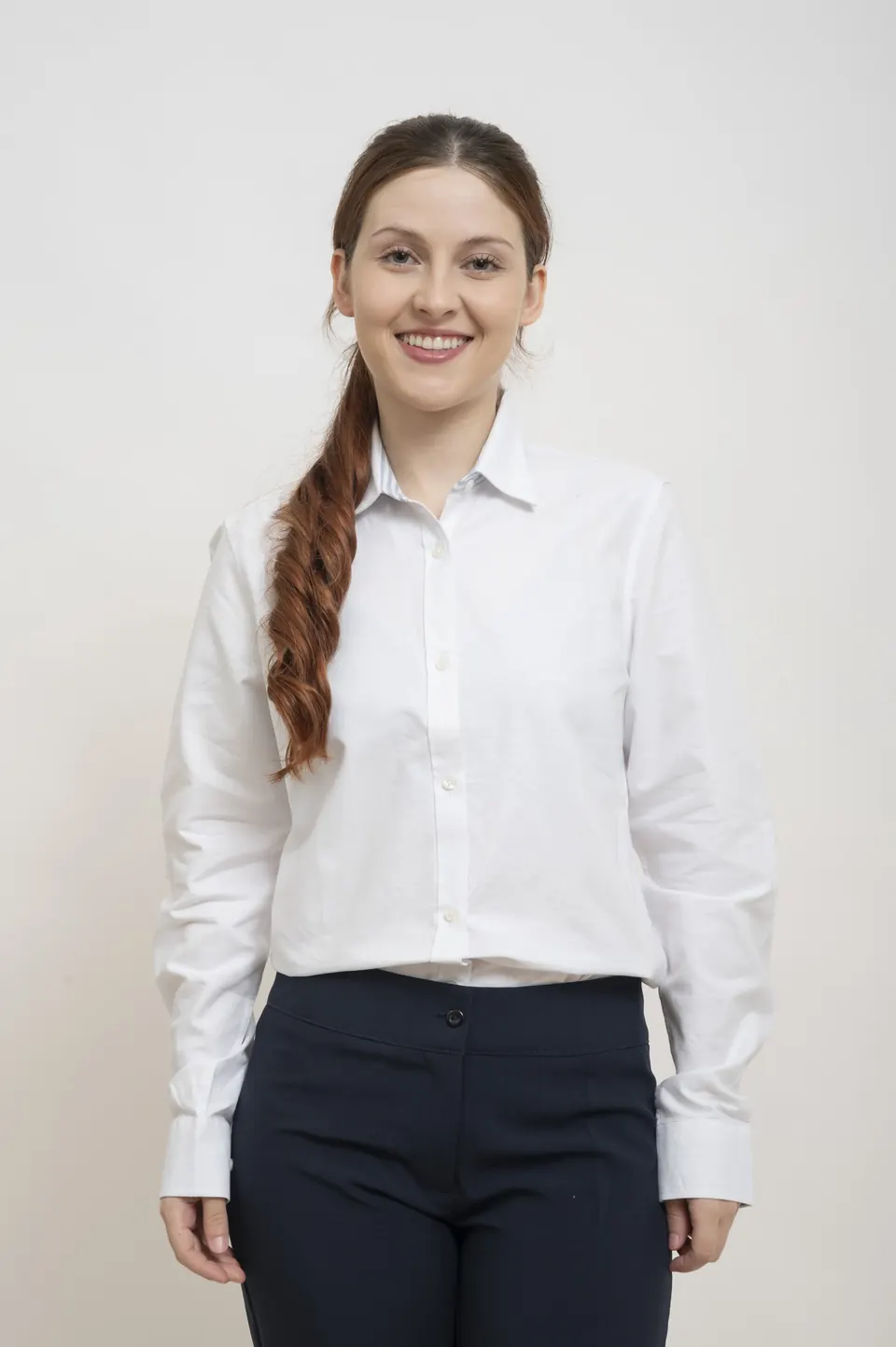 Camisa en tela oxford blanca dama manga larga