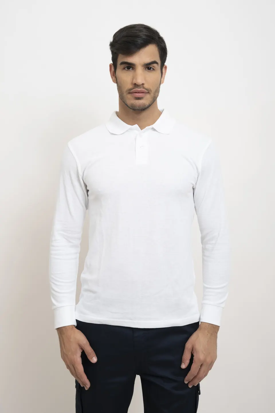 Remera polo blanca manga larga