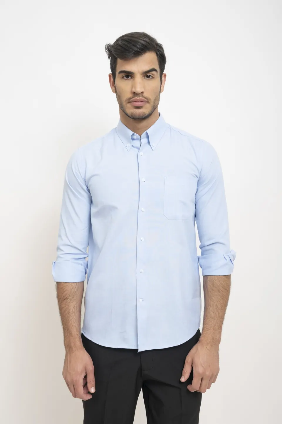 Camisa tela oxford celeste manga larga hombre